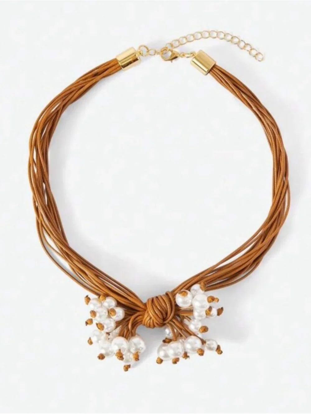 New! Cognac Boho Western Pearl Cord Necklace NWOT (1080)